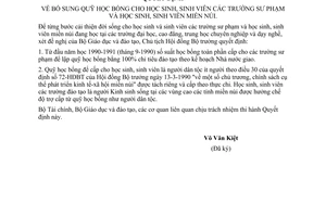 Quyết định  253-CTbổ sung quỹ học bổng cho học sinh, sinh viên các trường sư phạm và học sinh, sinh viên miền núi