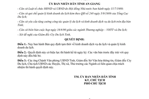 Quyết định 119/QĐ.UB năm 1990 Quy định kinh doanh du lịch quản lý kinh doanh du lịch An Giang