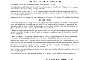 Nghị quyết 08/NQ-HĐND 1990 quản lý văn hóa văn nghệ thông tin đại chúng Bến Tre