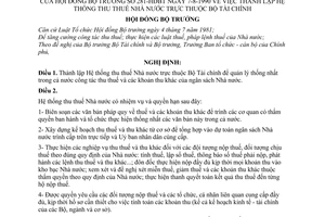 Nghị định 281-HĐBT thành lập hệ thống thu thuế Nhà nước thuộc Bộ Tài chính