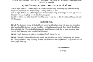 Quyết định 365-LĐTBXH/QĐ  mức lương tối thiểu của lao động trong các xí nghiệp có vốn đầu tư nước ngoài