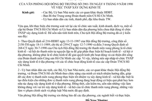 Công văn 2901-TH TNXP xây dựng kinh tế