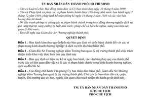 Quyết định 390/QĐ-UB  bản quy định xử lý hành chánh đối với các vi phạm trong kinh doanh thương nghiệp và dịch vụ trên địa bàn thành phố