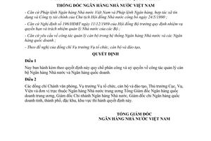 Quyết định 73-NH/QĐ quy chế phân công uỷ quyền quản lý cán bộ Ngân hàng Nhà nước và quốc doanh