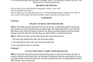 Nghị định 351-HĐBT hướng dẫn thi hành Luật Thuế doanh thu