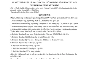 Quyết định  358-CT ngày năm 1991 thành lập Uỷ ban Quốc gia phòng chống bệnh Sida Việt Nam