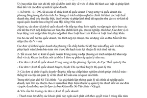 Chỉ thị 22/CT.UB năm 1990 thi hành các Luật pháp lệnh thuế đơn vị kinh tế quốc doanh An Giang