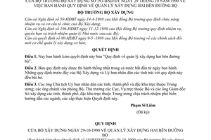 Quyết định 193-BXD/ĐT  quy định về quản lý xây dựng hai bên đường bộ