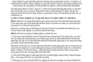 Quy định 686-BXD/QĐ chức năng, nhiệm vụ, quyền hạn và quy chế hoạt động của Kiến trúc sư trưởng ở thành phố Hà Nội và thành phố Hồ Chí Minh