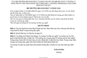 Quyết định  1822/QĐ-DN quy định mục, chương trình đào tạo công nhân kỹ thuật