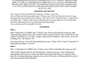 Nghị định 390-HĐBT Thuế Nông nghiệp để sửa đổi điều 9 và điều 11 Nghị định 52-HĐBT