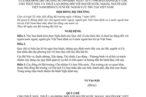 Nghị định 389-HĐBT Quy chế cho thuê nhà và thuê lao động người nước ngoài, người gốc Việt Nam định cư ở nước ngoài lưu trú