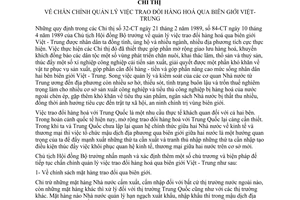 Chỉ thị 405-CT chấn chỉnh quản lý trao đổi hàng hoá qua biên giới Việt - Trung
