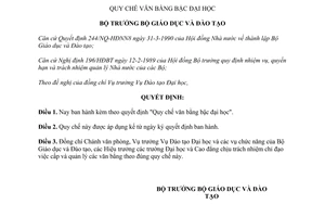 Quyết định 1994/QĐ-ĐH 1990 Quy chế văn bằng bậc đại học Bộ Giáo dục và Đào tạo ban hành