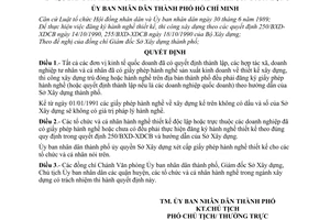 Quyết định 604/QĐ-UB  đăng ký hành nghề kinh doanh thiết kế và thi công xây dựng