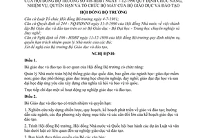 Nghị định 418-HĐBT quy định chức năng, nhiệm vụ, quyền hạn và tổ chức bộ máy của Bộ Giáo dục và đào tạo