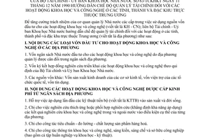 Thông tư liên tịch 63/TC/KHKT hướng dẫn quản lý tài chính hoạt động khoa học công nghệ tỉnh, thành đặc khu thuộc Trung ương