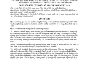 Nghị quyết nhiệm vụ phát triển kinh tế - xã hội năm 1991