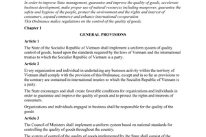 Ordinance No. 49-LCT/HDNN8 of December 27, 1990, on the quality of goods.