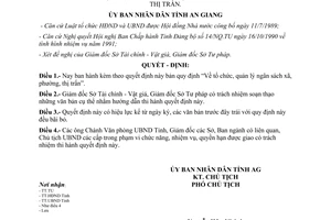 Quyết định 274/QĐ.UB năm 1990 quản lý ngân sách xã phường thị trấn An Giang