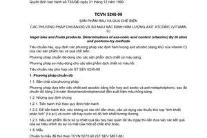 Tiêu chuẩn Việt Nam TCVN 5246:1990 (ST SEV 6245-1988) về rau quả và sản phẩm chế biến  - phương pháp chuẩn độ và so màu xác định hàm lượng Axit Atcobic (Vitamin C) do Ủy ban Khoa học Nhà nước ban hành