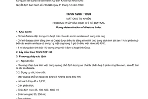 Tiêu chuẩn Việt Nam TCVN 5268:1990 về mật ong tự nhiên - phương pháp xác định chỉ số điataza do Ủy ban Khoa học Nhà nước ban hành