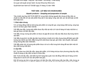 Tiêu chuẩn Việt Nam TCVN 5276:1990 về thủy sản - lấy mẫu và chuẩn bị mẫu do Ủy ban Khoa học Nhà nước ban hành