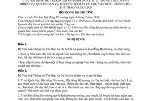 Nghị định 447-HĐBT chức năng, nhiệm vụ, quyền hạn và tổ chức bộ máy của Bộ văn hoá - Thông tin - Thể thao và Du lịch