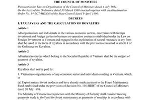 Decree No. 06-HDBT of January 07, 1991, on Royalties.