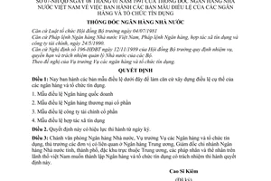 Quyết định  07-NH/QĐ  các bản mẫu Điều lệ của các Ngân hàng và tổ chức tín dụng