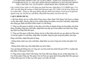 Thông tư liên tịch 13-TT/LB/BĐ-HQ quy định trách nhiệm hai ngành trong thủ tục xuất nhập khẩu bưu phẩm, bưu kiện