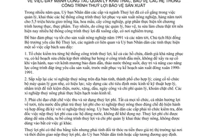 Chỉ thị 14-CT đẩy mạnh công tác quản lý khai thác, bảo vệ  hệ thống công trình thuỷ lợi sản xuất