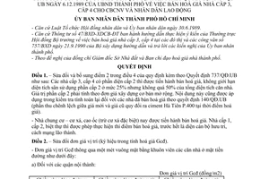 Quyết định  34/QĐ-UB sửa đổi Quyết định 737/QĐ-UB năm 1989 bán hoá giá nhà cấp 3, cấp 4 cho cán bộ công nhân viên và nhân dân lao động