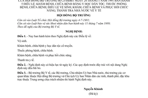Nghị định 23-HĐBT 5 Khám chữa bệnh bằng Y học dân tộc;Thuốc phòng bệnh, chữa bệnh;Điều lệ Vệ sinh; Khám chữa bệnh phục hồi chức năng, thanh tra y tế