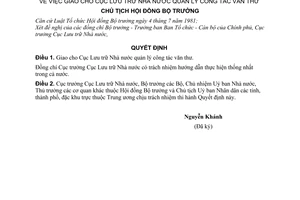 Quyết định  24-CT  giao cho Cục Lưu trữ Nhà nước quản lý công tác văn thư