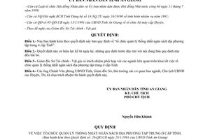 Quyết định 26/QĐ.UB năm 1991 quản lý ngân sách địa phương tập trung ở cấp Tỉnh An Giang
