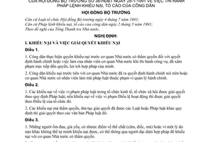 Nghị định 38-HĐBT thi hành Pháp lệnh Khiếu nại, tố cáo của công dân