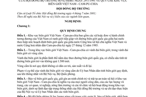 Nghị định 42-HĐBT Quy chế khu vực biên giới Việt Nam - Cam-pu-chia