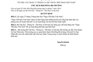 Quyết định  25-CT  lấy ngày 27 tháng 3 làm " Ngày Thể thao Việt Nam"