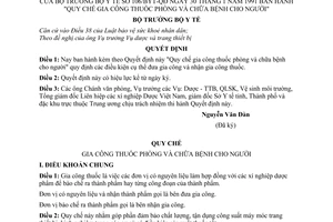 Quyết định 106/BYT-QĐ  Quy chế gia công thuốc phòng và chữa bệnh cho người