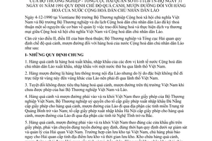 Thông tư liên tịch 01-TTLB/TN-HQ chế độ quá cảnh, mượn đường hàng hoá nước Cộng hoà dân chủ nhân dân Lào