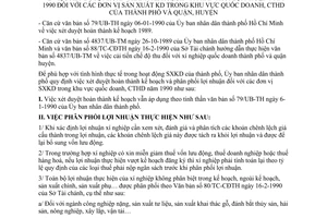 Chỉ thị 04/CT-UB xét duyệt hoàn thành kế hoạch phân phối lợi nhuận năm 1990 đơn vị sản xuất kinh doanh khu vực quốc doanh CTHD thành phố quận huyện