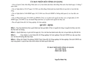 Quyết định 39/QĐ.UB năm 1991 bảo vệ nguồn lợi rừng nguồn lợi thủy sản An Giang