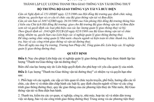 Quyết định 249  thành lập lực lượng thanh tra giao thông vận tải đường thuỷ