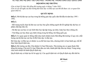 Quyết định  55-HĐBT  mở hệ đào tạo cao học trong hệ thống giáo dục quốc dân