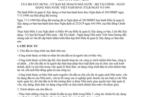 Thông tư liên tịch 01/TTLB thi hành Điều lệ quản lý xây dựng cơ bản hướng dẫn Nghị định 385-HĐBT