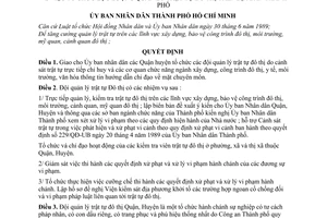 Quyết định  71/QĐ-UB  tổ chức lực lượng quản lý trật tự đô thị trên địa bàn thành phố