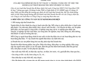 Công văn 294-TC/TCT  thi hành luật thuế doanh thu điện và than