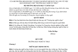 Quyết định 697/QĐ  Quy chế "Trường dạy nghề tư thục"