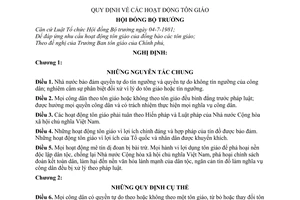 Nghị định 59-HĐBT quy định hoạt động tôn giáo